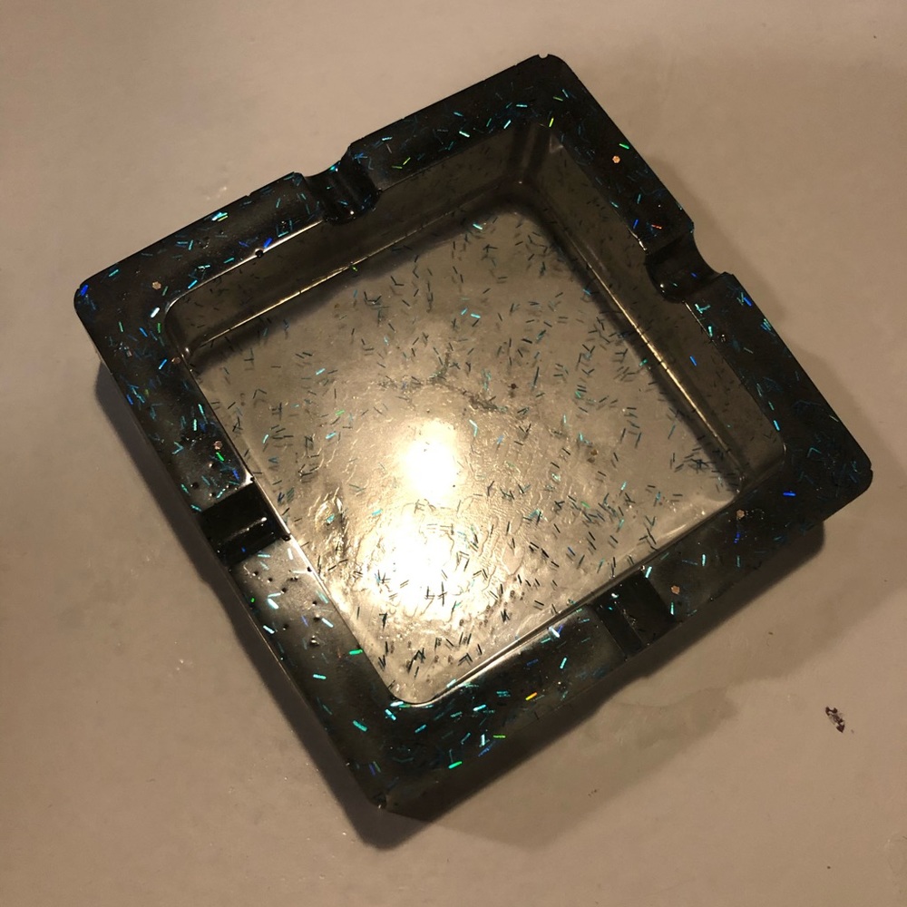 Blue/silver ashtray